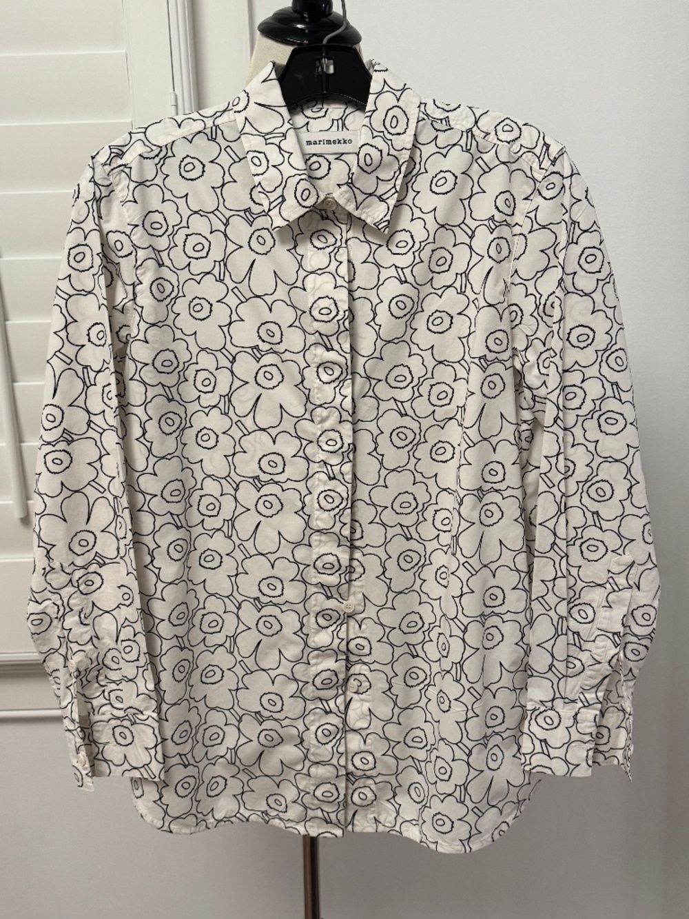 Marimekko Tilla Piirto Unikko Long Sleeve Floral Shirt 100% Cotton